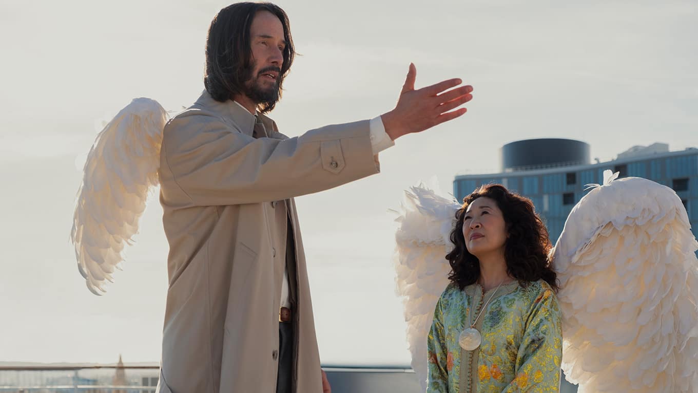 Szenenbild aus der Komödie Good Fortune - Ein ganz spezieller Schutzengel mit Keanu Reeves, Aziz Ansari und Seth Rogen