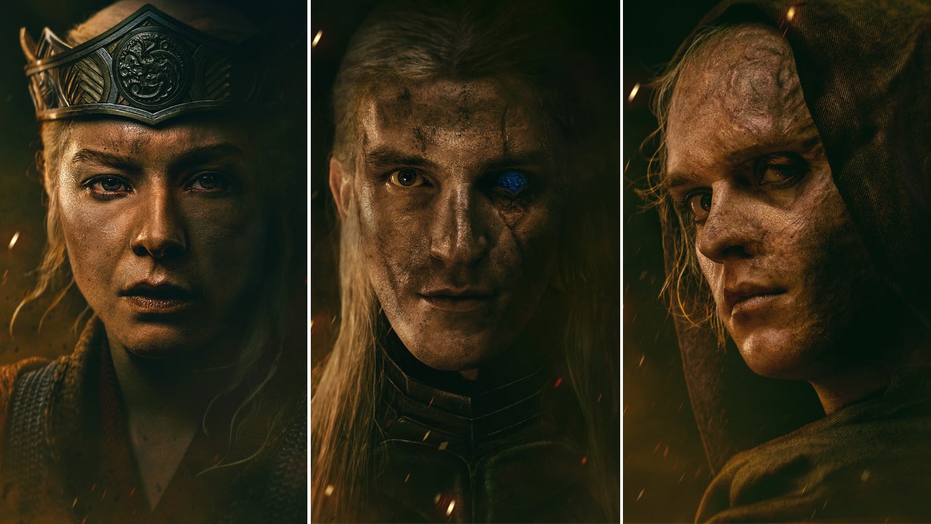 Character Arts von Emma D'Arcy, Ewan Mitchell und Tom Glynn-Carney aus der Serie House of the Dragon Staffel 3