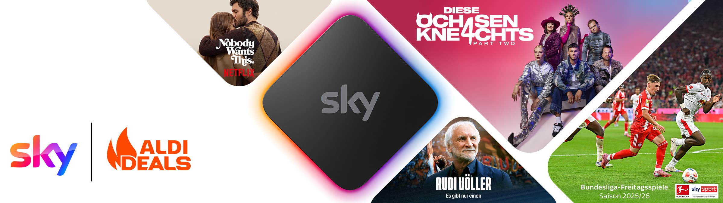 Sky Streambox mit Angeboten, Aldi Deals und Sky Logo