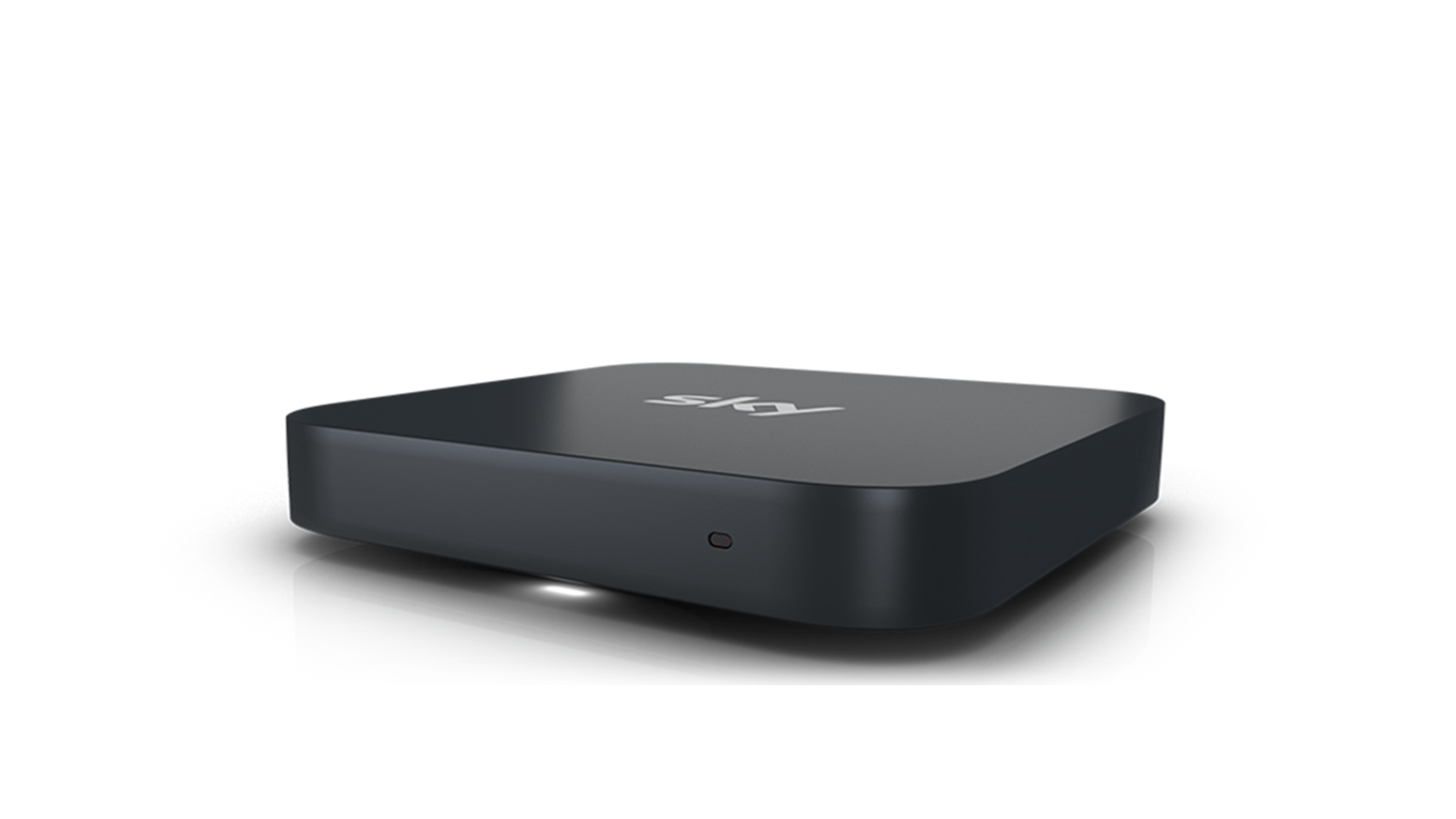Sky Stream Box, darüber das WLAN-Symbol in weiß