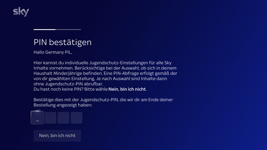 Ein Bildschirm fordert den Benutzer auf, die PIN für die Kindersicherung zu bestätigen oder zurückzusetzen.