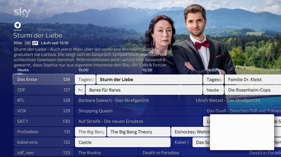 Anzeige des TV-Guides und das dieser hervorgehoben wird