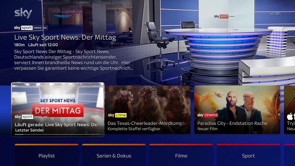 Den zuletzt gesehenen Sender oder Inhalt auf der Sky Stream Box einschalten