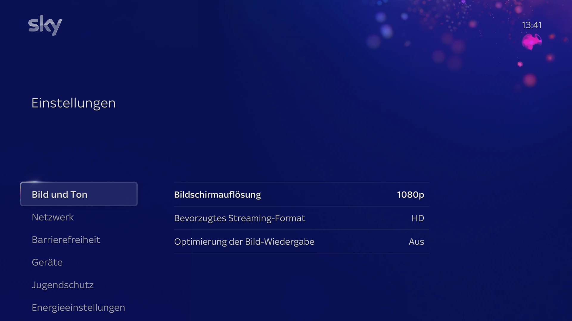 Bildschirmaufforderung zur Auswahl von „Ton“ unter „Bild und Ton“ in den Einstellungen