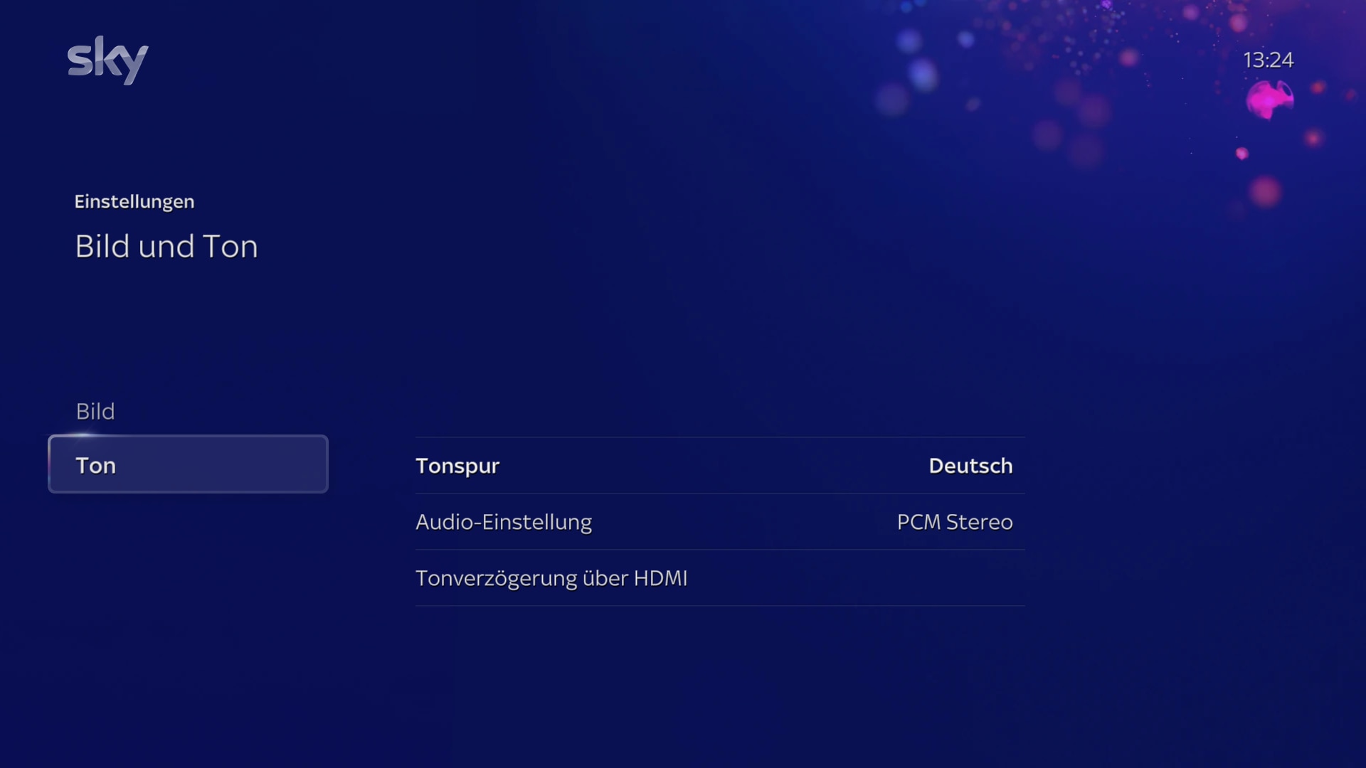 Bildschirm mit der Aufforderung, die Audioeinstellungen unter Einstellungen > Bild und Ton > Ton auszuwählen