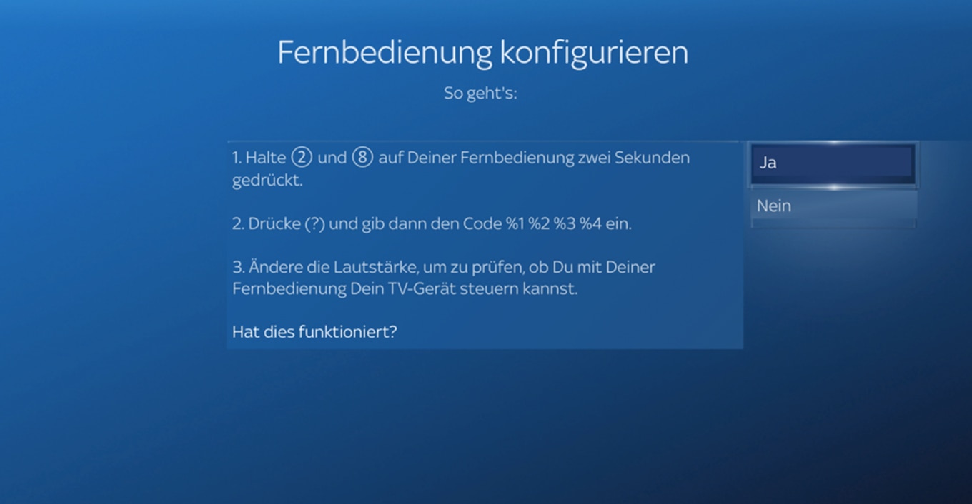 Drücken Sie 2 und 8 zwei Sekunden lang. Drücken Sie ? und geben Sie den Code ein. Überprüfen Sie die Lautstärke.