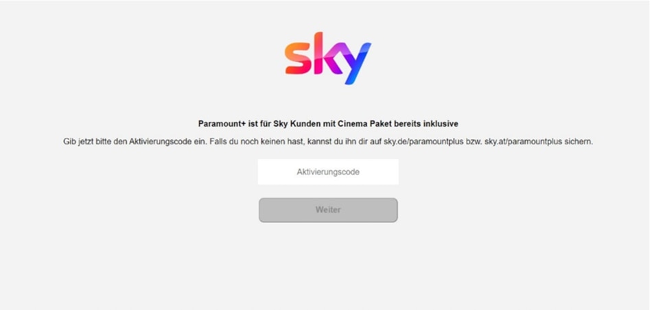 Bildschirm, in dem der Benutzer den kopierten Aktivierungscode einfügen und auf „Weiter“ klicken kann.