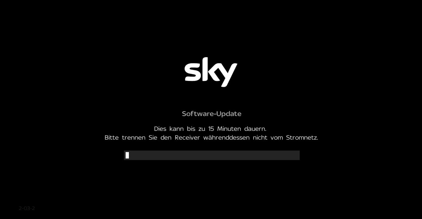 Bildschirm zur Bestätigung des Software-Updates. Bitte trennen Sie den Receiver während dieser Zeit nicht vom Stromnetz.