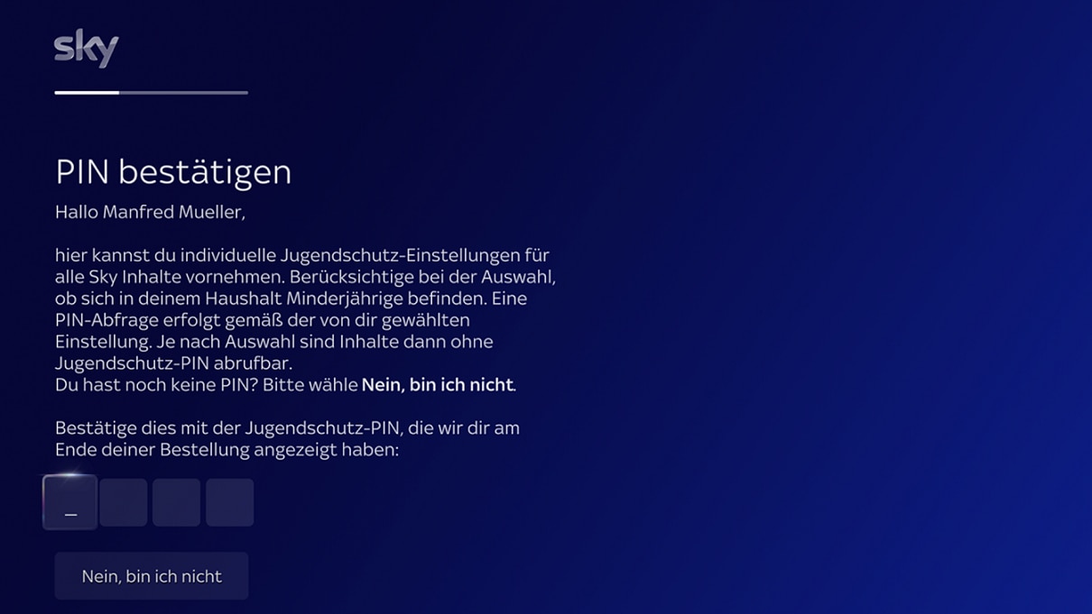Ein Bildschirm fordert den Benutzer auf, die PIN für die Kindersicherung zu bestätigen oder zurückzusetzen.