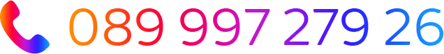 Buntes Telefon-Symbol mit der Telefonnummer 089 997 279 26.