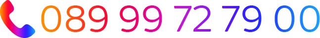 Buntes Telefon-Symbol mit der Telefonnummer 089 99 72 79 00.