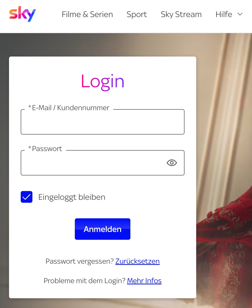 Grafik zeigt Login Fenster von Sky.de