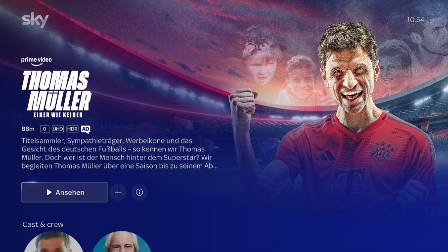 Sky Home Vorschaubild mit der Anzeige der "AD-Funktion" für die Audiodeskription, damit der angezeigte Text vorgelesen wird.
