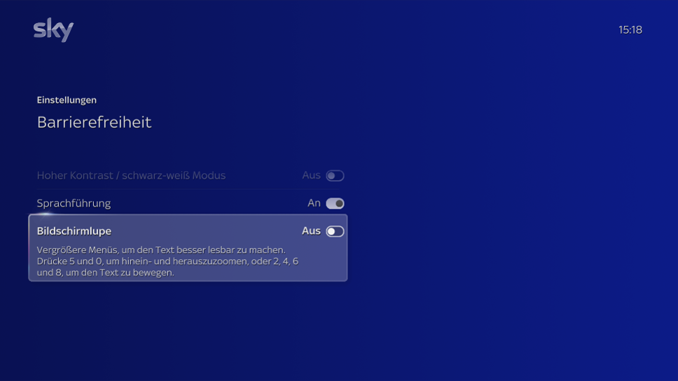 Anzeige der Bildschirmlupe in den Einstellungen der Barrierefreiheit