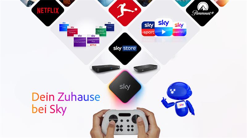 Grafik zeigt das Logo der Suchmaschine Oscar, sowie die Produktpalette von Sky.