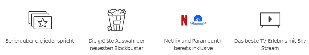 „Icons für Serien, Blockbuster, Netflix, Paramount+ und TV-Erlebnis mit Sky“