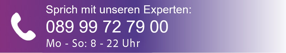 Kundenbetreuungsnummer: 08999727900; Experten sind von Montag bis Sonntag zwischen 8:00 und 22:00 Uhr verfügbar.