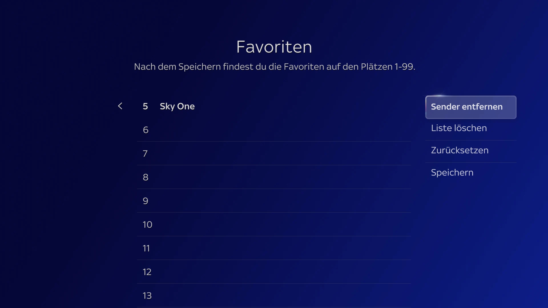 Der Bildschirm zeigt, dass Kanäle auch durch Auswahl von „Sender entfernen“ entfernt werden können.
