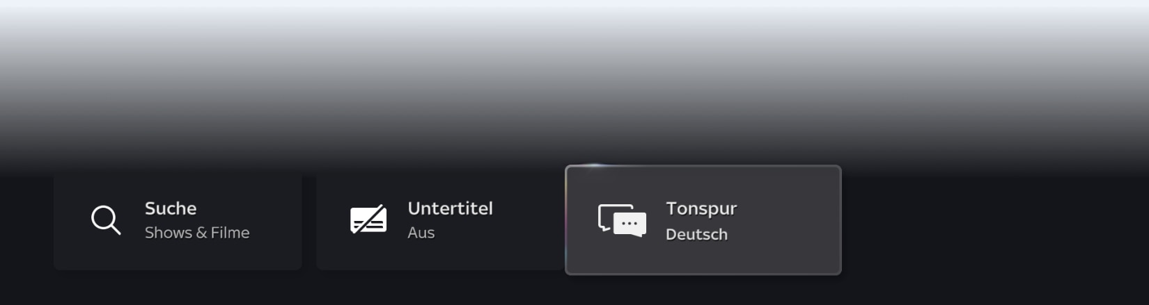 Bildschirmaufforderung zum Anklicken des Soundtracks aus 3 verschiedenen Optionen für den aktuellen Inhalt