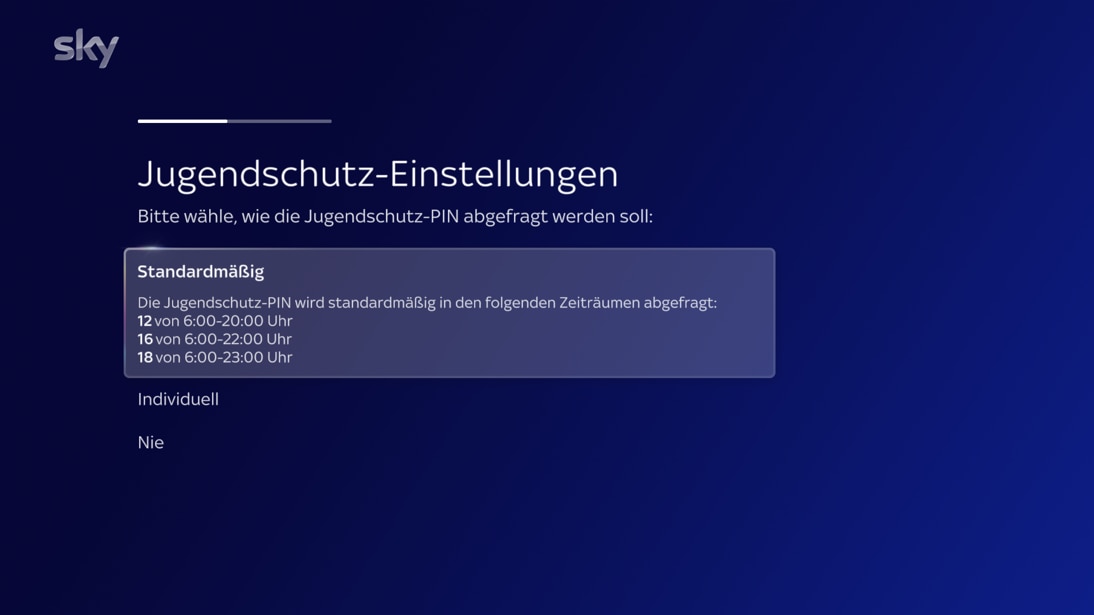 Bildschirm mit den PIN-Abfragezeiten für die Standardoption
