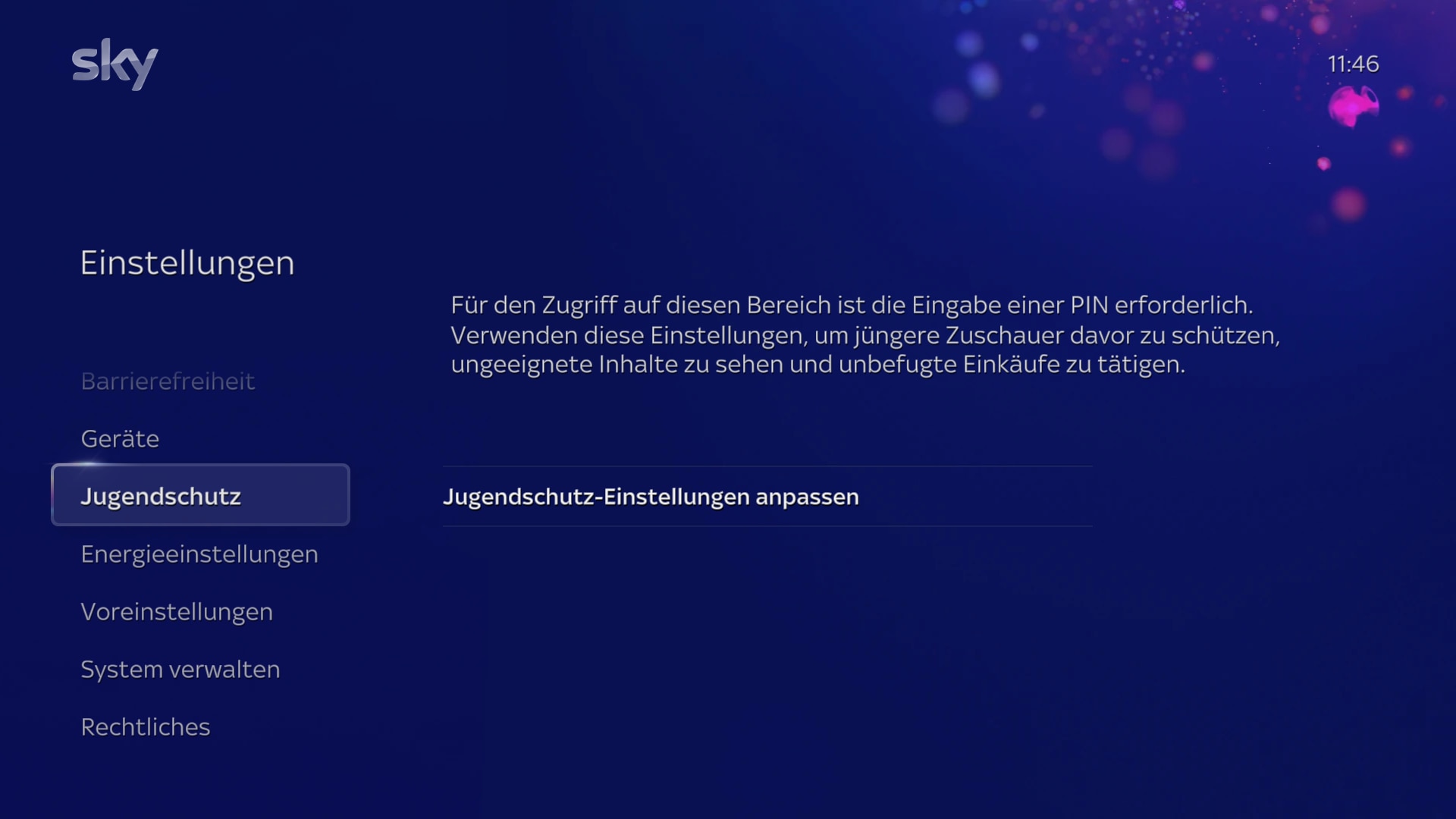 Bildschirm mit der Aufforderung, unter „Jugendschutz“ die Option „Jugendschutz-Einstellungen anpassen“ auszuwählen