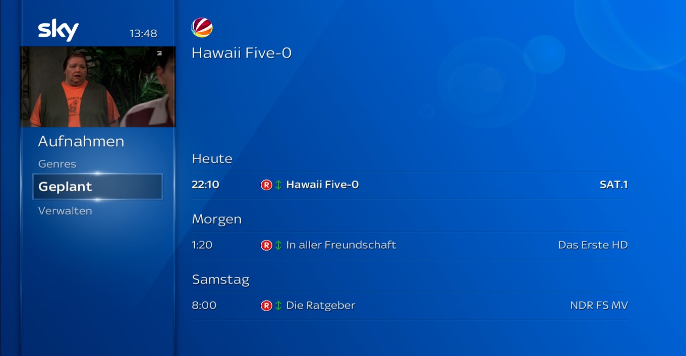 Startbildschirm; Navigieren Sie zu „Aufzeichnungen“ > „Geplant“.