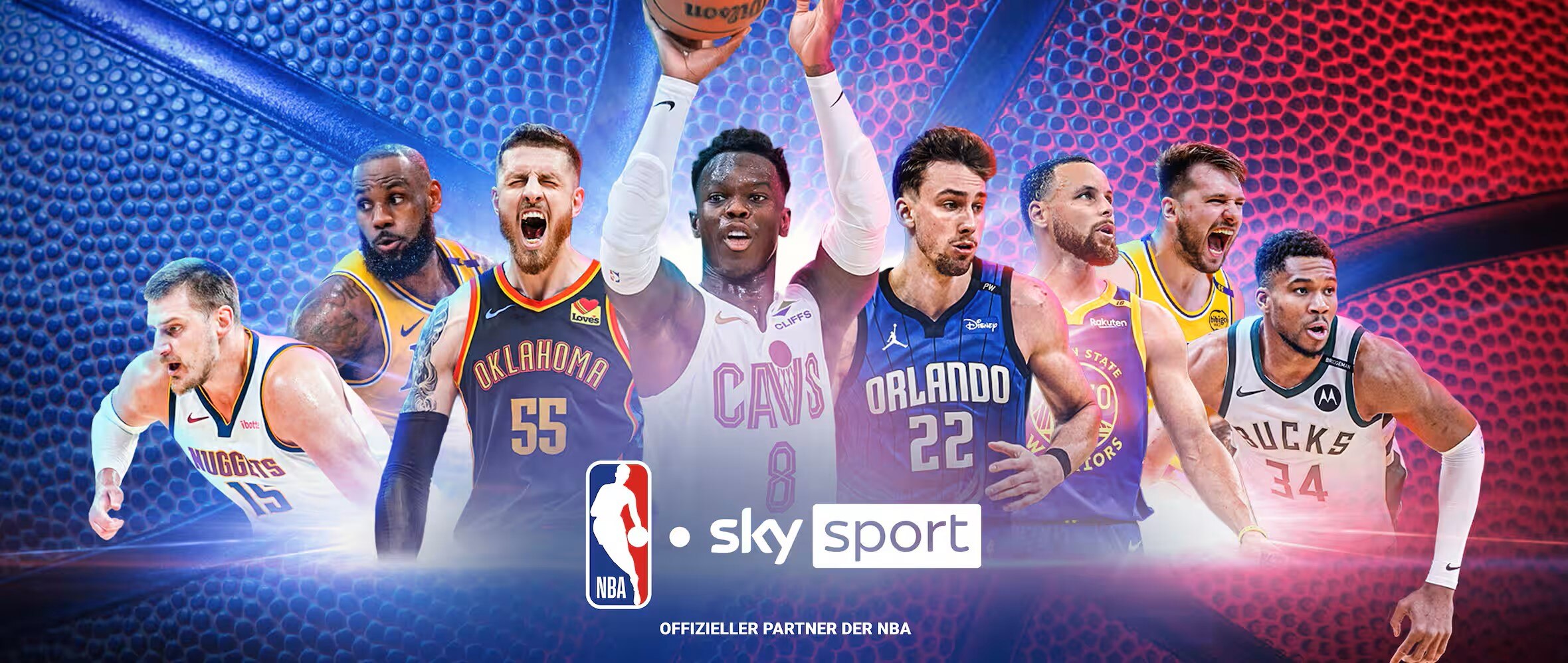 Grafik zeigt NBA Spieler und NBA mit Sky Sport Logo.