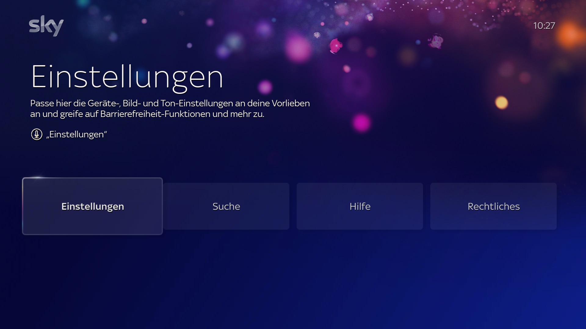 Bildschirm, der den Benutzer auffordert, Einstellungen aus 4 Optionen auf dem Startbildschirm auszuwählen