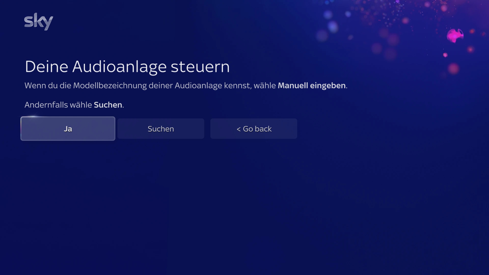 Bildschirm mit der Aufforderung, Ja auszuwählen, um das Modell manuell einzugeben, oder andernfalls Suchen auszuwählen.