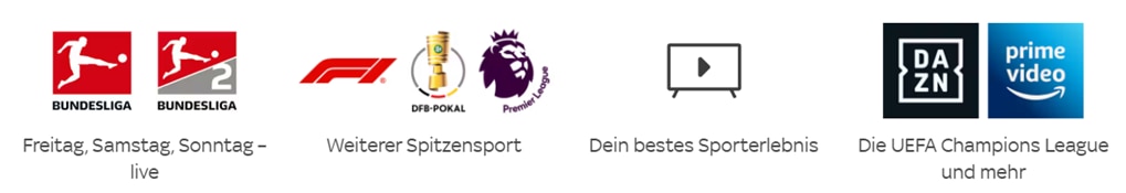 „Logos von Bundesliga, F1, DFB-Pokal, Premier League, DAZN und Prime Video“
