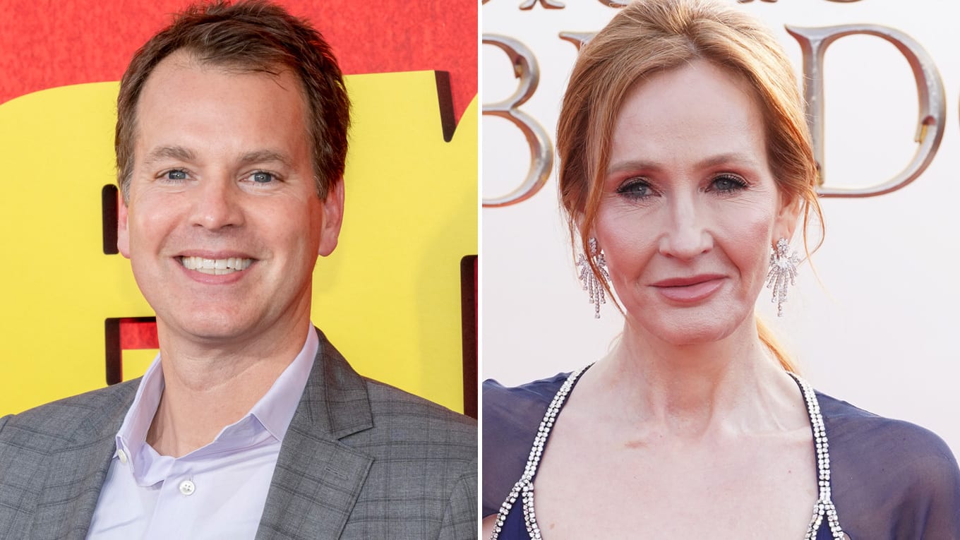 Foto von HBO-Programmchef Casey Bloys und Foto von Buchautorin J.K. Rowling