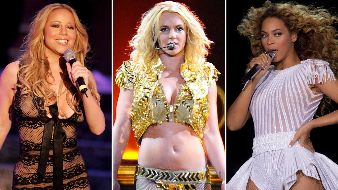 (v.l.n.r.): Mariah Carey, Britney Spears und Beyoncé
