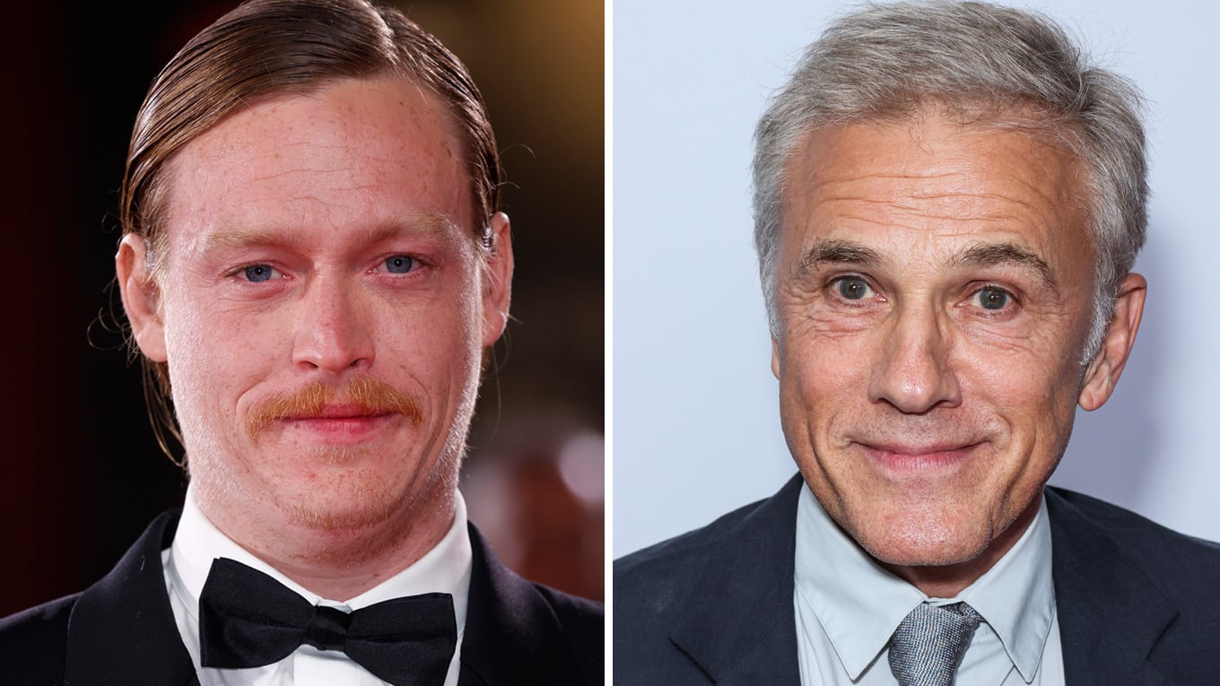 Foto der Schauspieler Caleb Landry Jones (links) und Christoph Waltz (rechts).