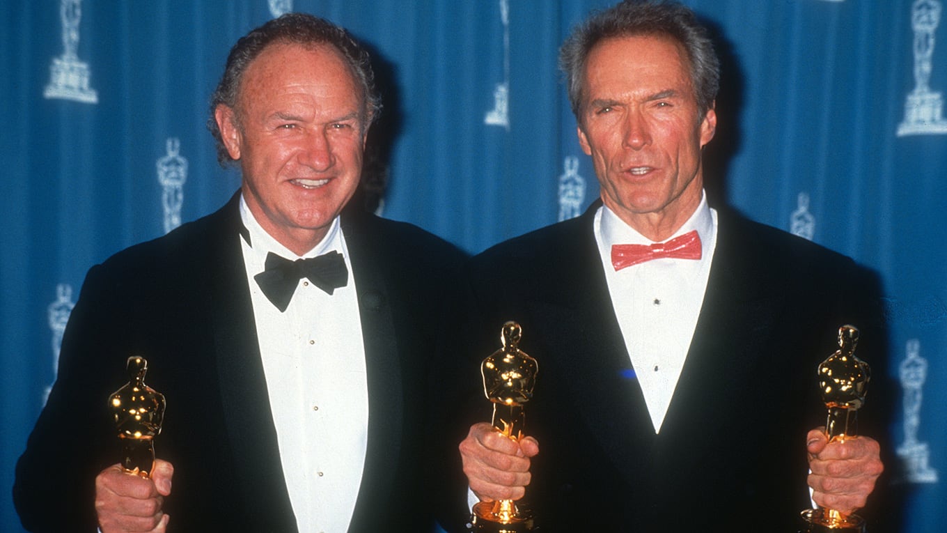 Clint Eastwood und Gene Hackman feiern 1993 ihre drei Oscar-Auszeichnungen für den Western 