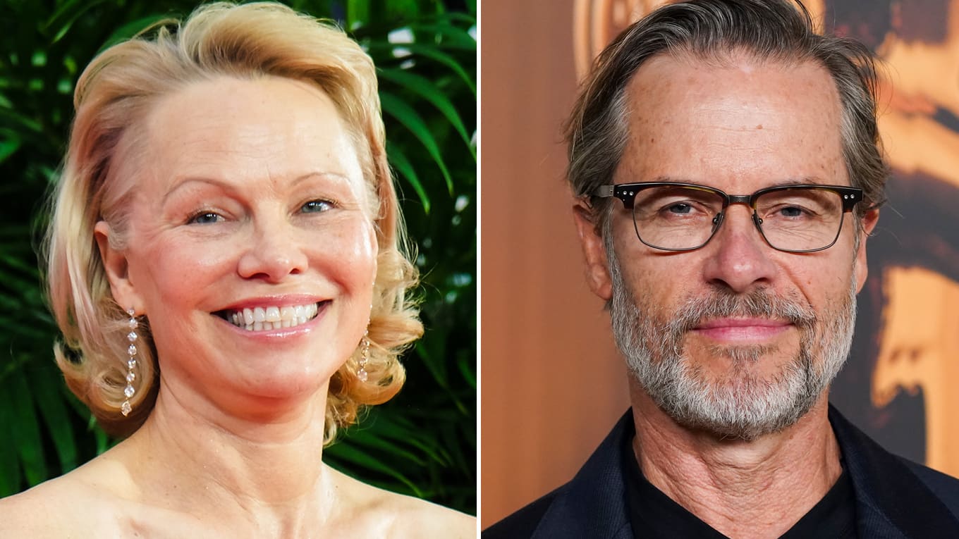 Fotocollage von Schauspielerin Pamela Anderson und Schauspieler Guy Pearce