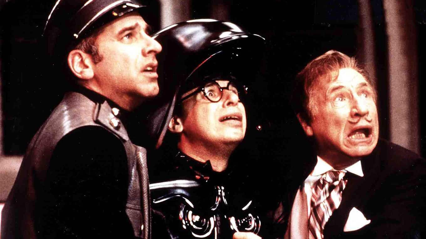 Szenenbild aus der 1987 veröffentlichten Komödie Spaceballs mit George Wyner, Rick Moranis und Mel Brooks.
