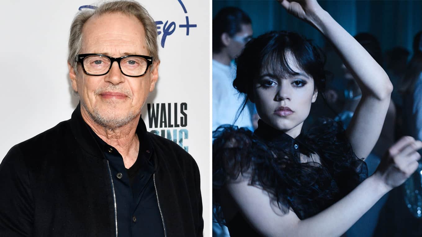 Foto-Collage: Schauspieler Steve Buscemi (links) und Jenna Ortega in 