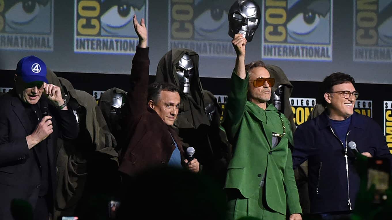Kevin Feig, Joe Russo, Robert Downey Jr. und Anthony Russo auf der Comic Con in San Diego 2024
